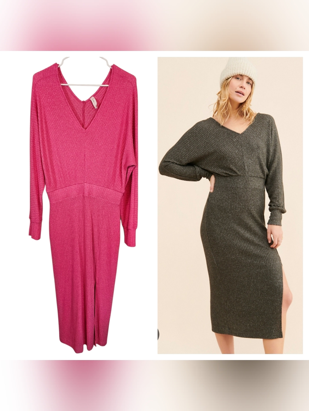 Daily Practice By Anthropologie Barre Midi Ribbed Sweater Vneck Hot Pink  Dress